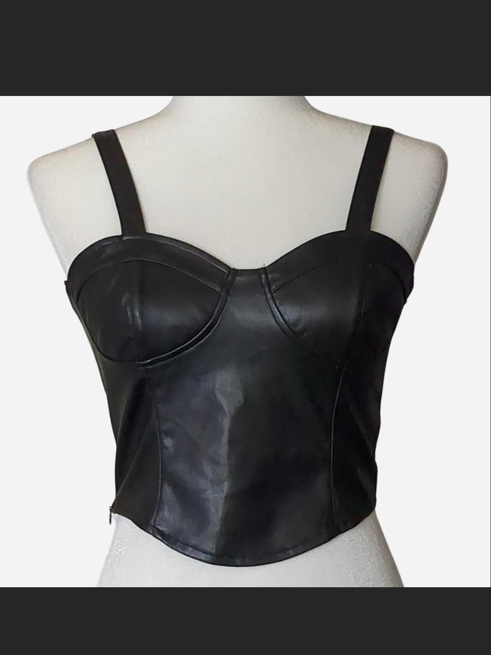 Black Faux Leather Bustier Crop Top Size Small